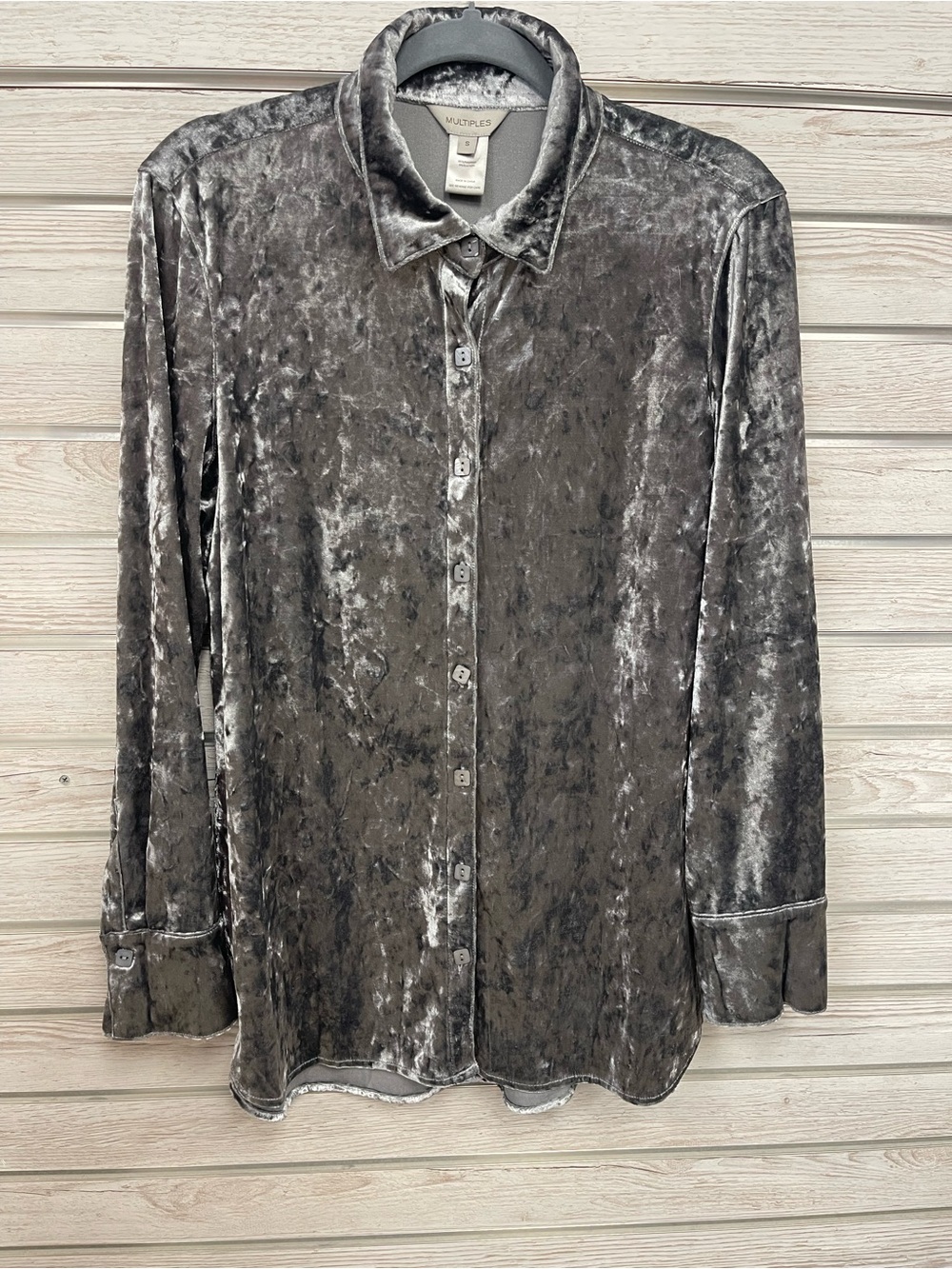 Multiples Silver Velvet Button-Up Shirt